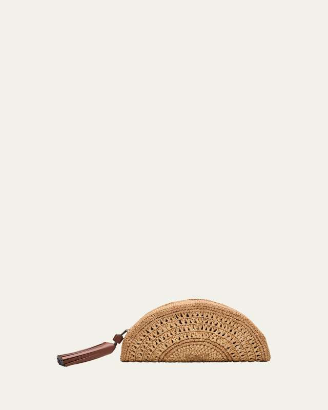 Half Moon Raffia Bow Clutch Bag